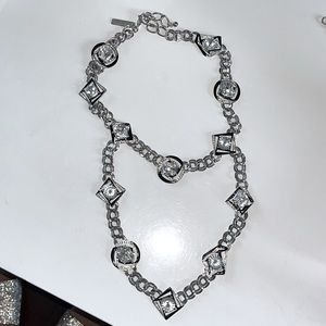 Vtg Oscar De La Renta Signed silver black rhinestone double necklace